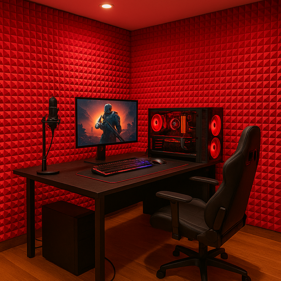Pyramid Acoustic Foam 1”, 1x1 Ft, Flame Red