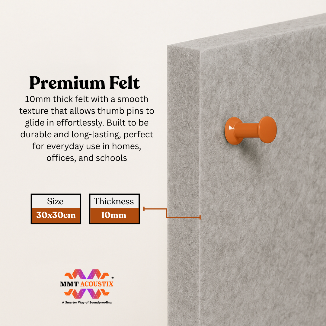 MMT Acoustix® FeltPin 8 Pcs Premium Felt Bulletin Boards for Office, Home & School | Felt Notice Board for Message, Notes, Calendar and Wall Decoration | 30x30cm, Pumice