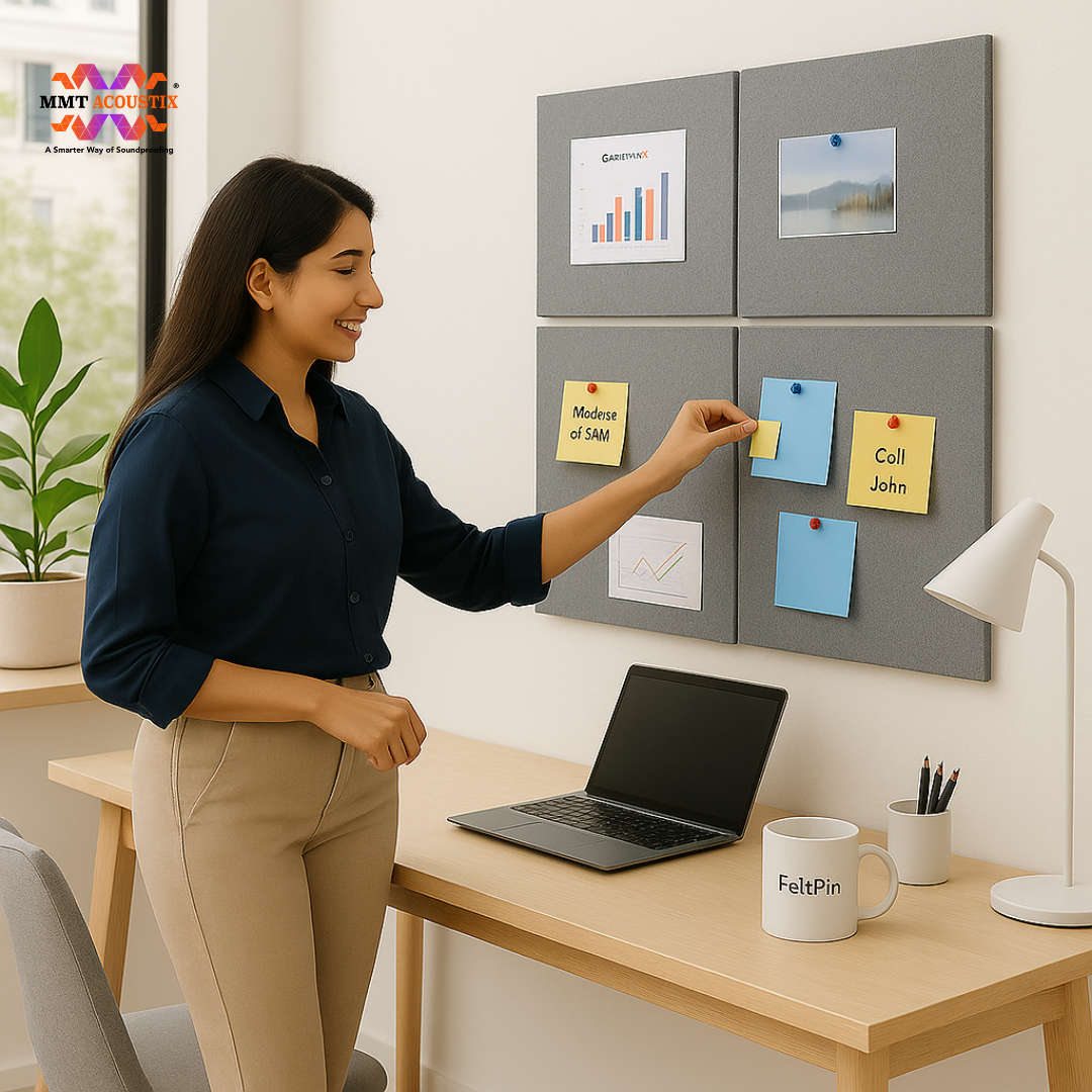 MMT Acoustix® FeltPin 8 Pcs Premium Felt Bulletin Boards for Office, Home & School | Felt Notice Board for Message, Notes, Calendar and Wall Decoration | 30x30cm, Pumice