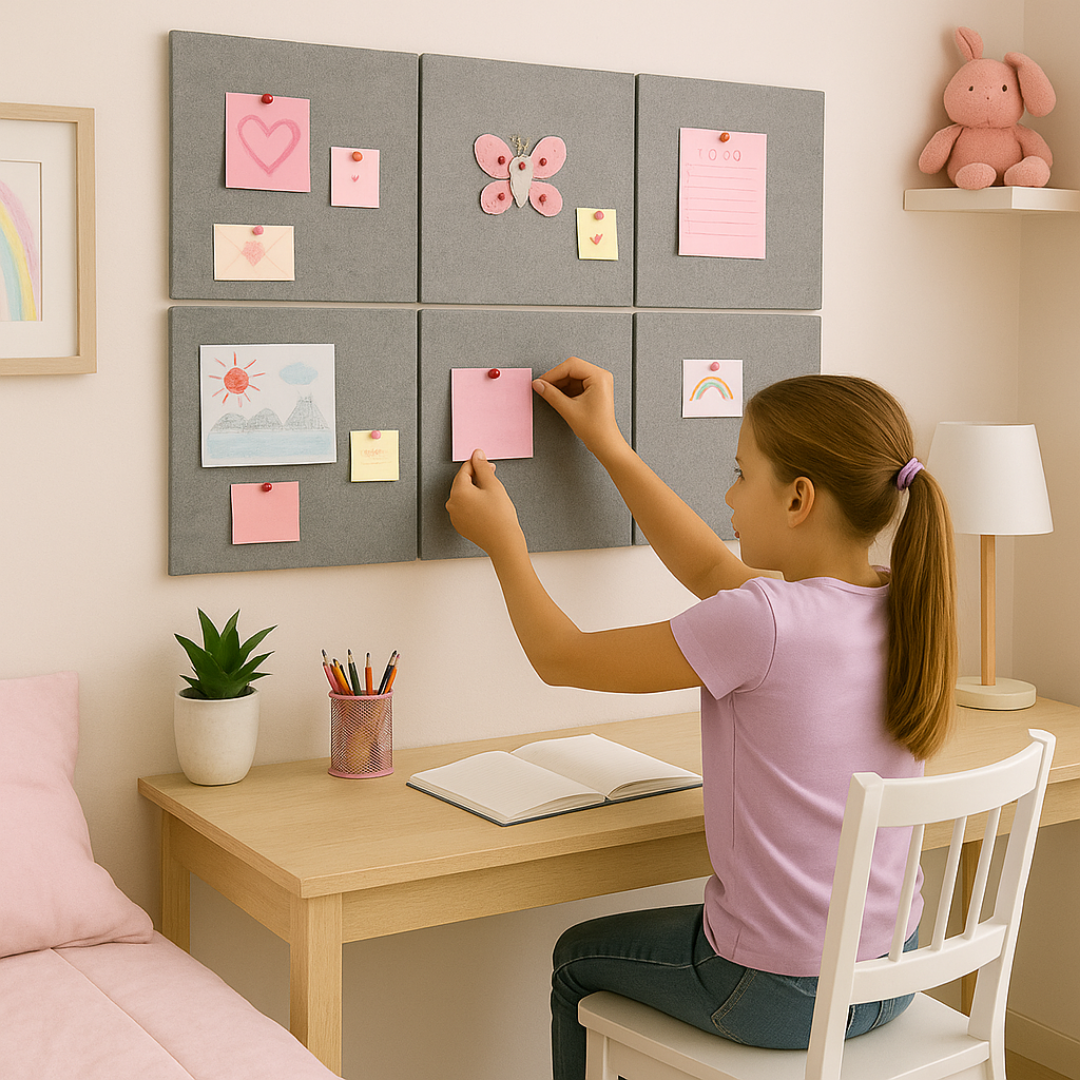 MMT Acoustix® FeltPin 8 Pcs Premium Felt Bulletin Boards for Office, Home & School | Felt Notice Board for Message, Notes, Calendar and Wall Decoration | 30x30cm, Pumice