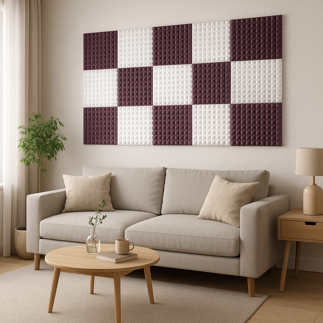 Pyramid Acoustic Foam 1”, 1x1 Ft, Stone White + Wine