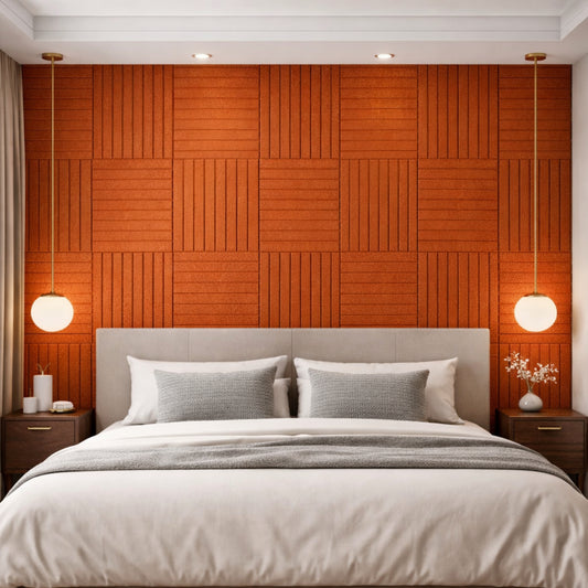 Slats Felt Acoustic Panels 30×30 cm Panels Rust Set of 8