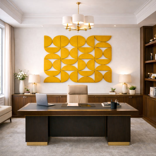 Semi-Circle Felt Acoustic Panels 48”x48” | Mustard | 32 Pcs