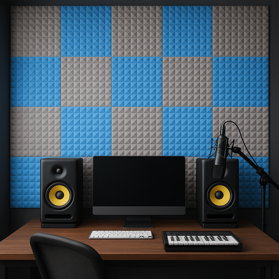 Pyramid Acoustic Foam 1”, 1x1 Ft, Stone White + European Blue