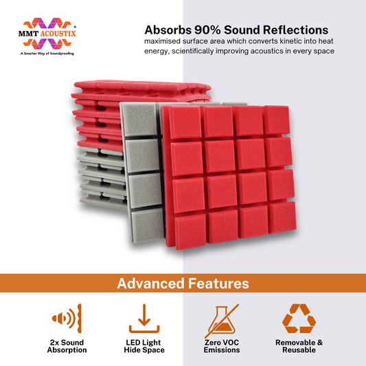 Turbo Acoustic Foam 1x1 ft, Stone White + Flame Red