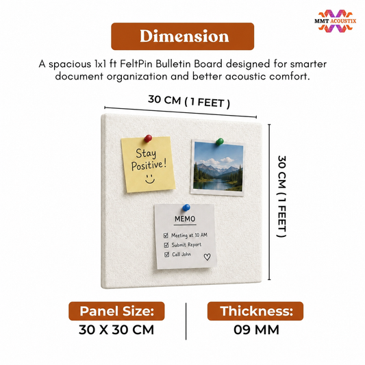 FeltPin Acoustic Bulletin Board 1 x 1 Feet | White