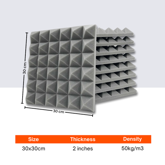 Pyramid Acoustic Foam 2”, 1x1 Ft, Stone White