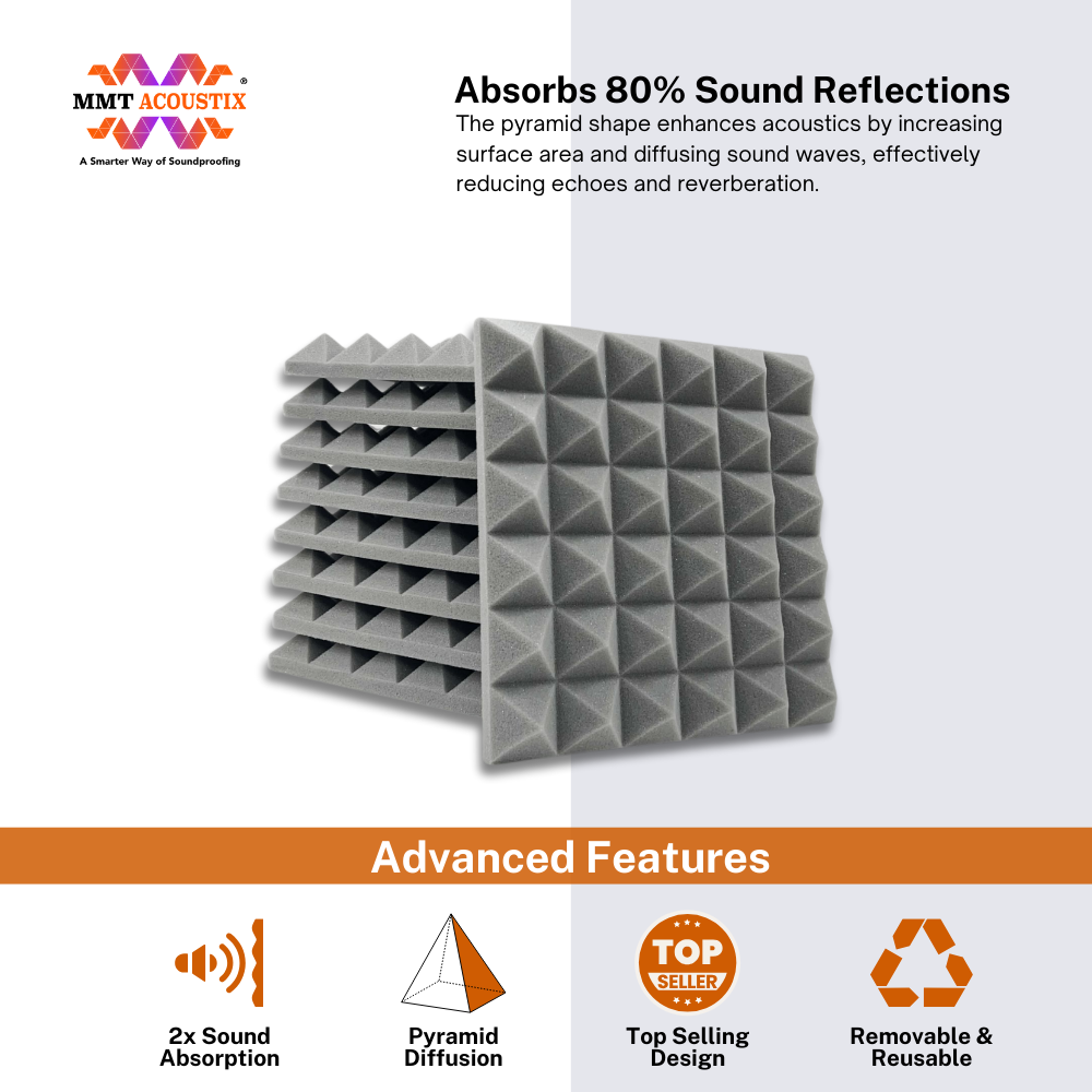 Pyramid Acoustic Foam 2”, 1x1 Ft, Stone White