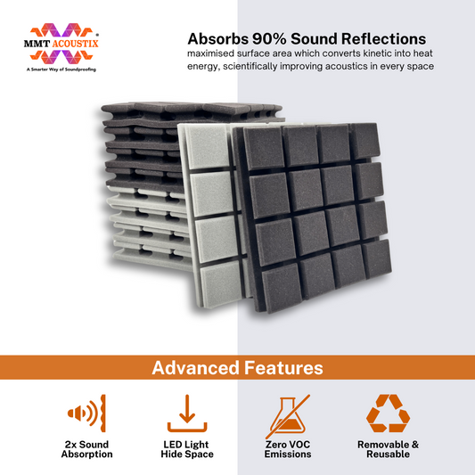 Turbo Acoustic Foam 1x1 ft, Stone White + Wine