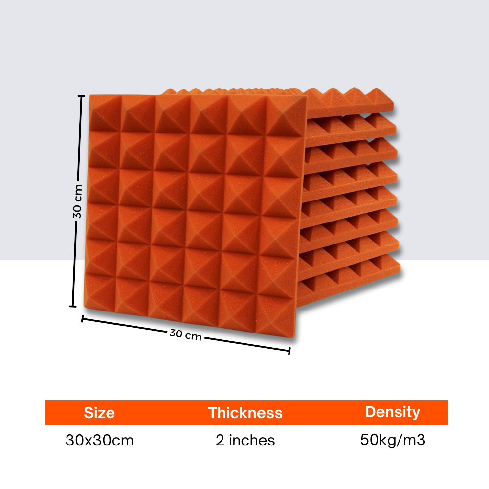 Pyramid Acoustic Foam 2”, 1x1 Ft, MMT Orange