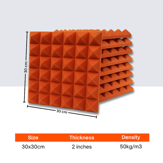 Pyramid Acoustic Foam 2”, 1x1 Ft, MMT Orange