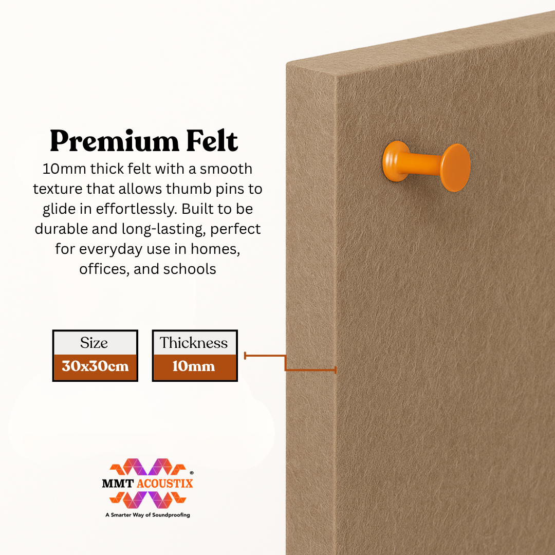 MMT Acoustix® FeltPin 8 Pcs Premium Felt Bulletin Boards for Office, Home & School | Felt Notice Board for Message, Notes, Calendar and Wall Decoration | 30x30cm, Sand