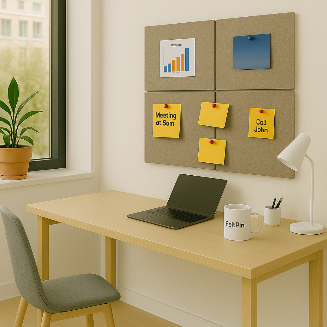 MMT Acoustix® FeltPin 8 Pcs Premium Felt Bulletin Boards for Office, Home & School | Felt Notice Board for Message, Notes, Calendar and Wall Decoration | 30x30cm, Sand