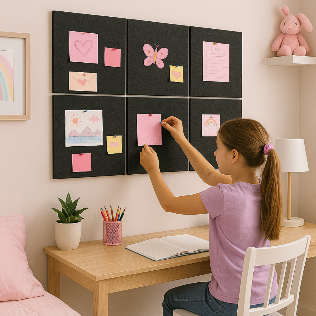 MMT Acoustix® FeltPin 8 Pcs Premium Felt Bulletin Boards for Office, Home & School | Felt Notice Board for Message, Notes, Calendar and Wall Decoration | 30x30cm, Piano Black
