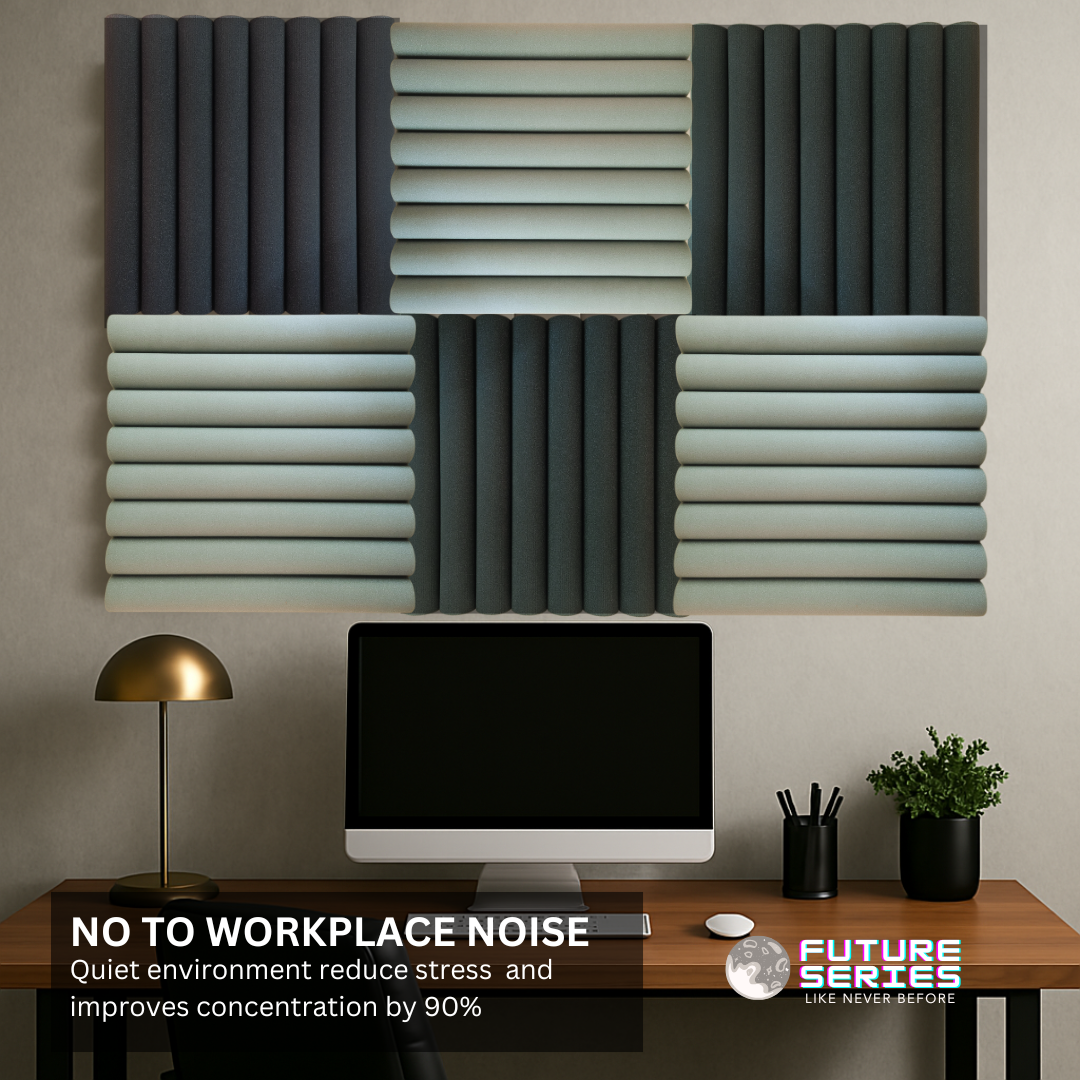 Curve Acoustic Foam 2x2 ft, Charcoal + Stone White