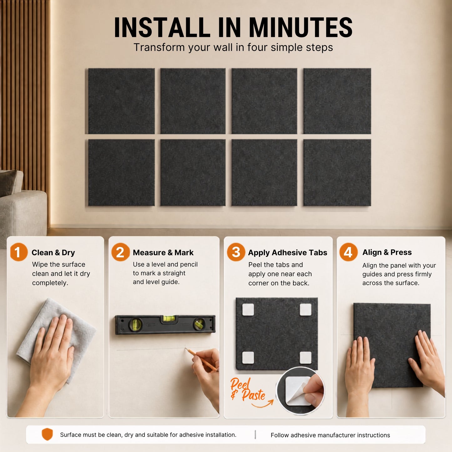 Felt PET Acoustic Panel | Office & Home Acoustics | Ash