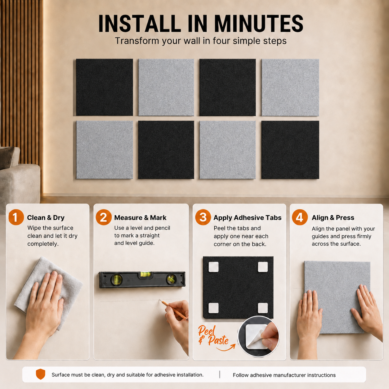 Felt PET Acoustic Panel | Office & Home Acoustics | Carbon