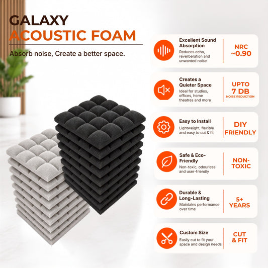 Galaxy Acoustic Foam 1x1 ft, Charcoal Black + Stone White