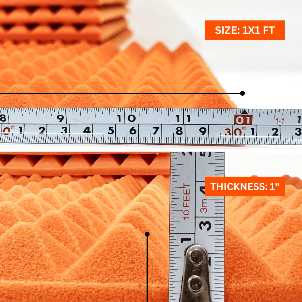 Pyramid Acoustic Foam 1”, 1x1 Ft, MMT Orange