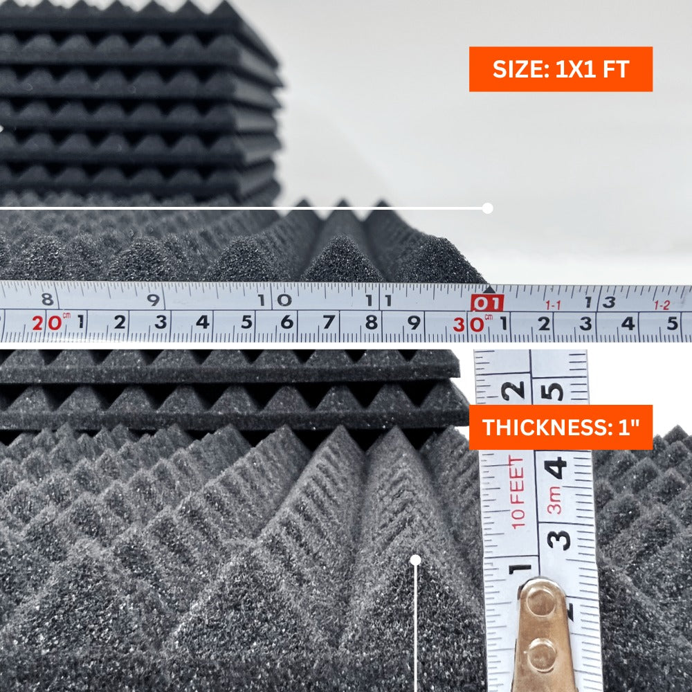 Pyramid Acoustic Foam 1”, 6x3 Ft, Charcoal