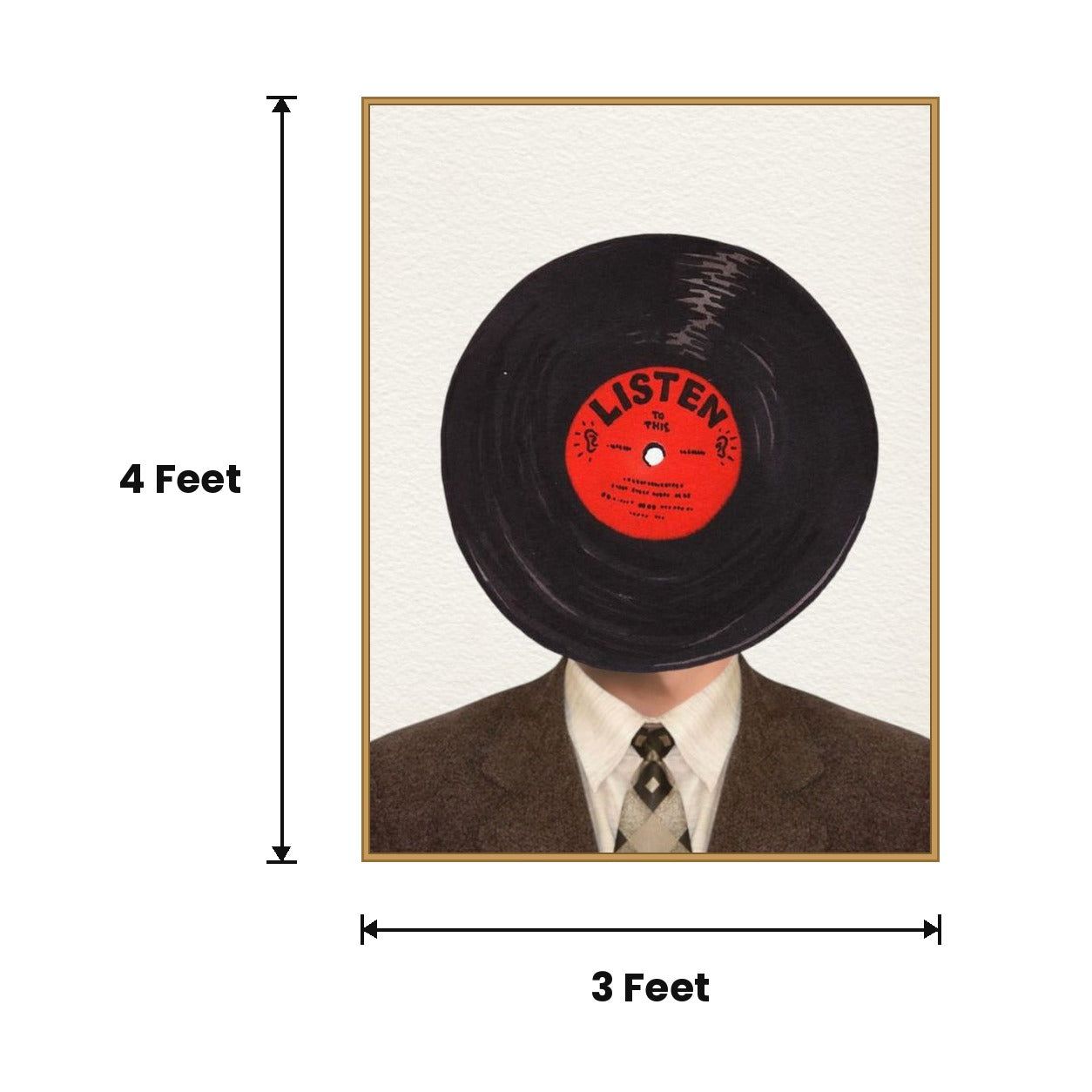 Vinyl Record Head Collage acoustic painting size guide, 4 x 3 ft