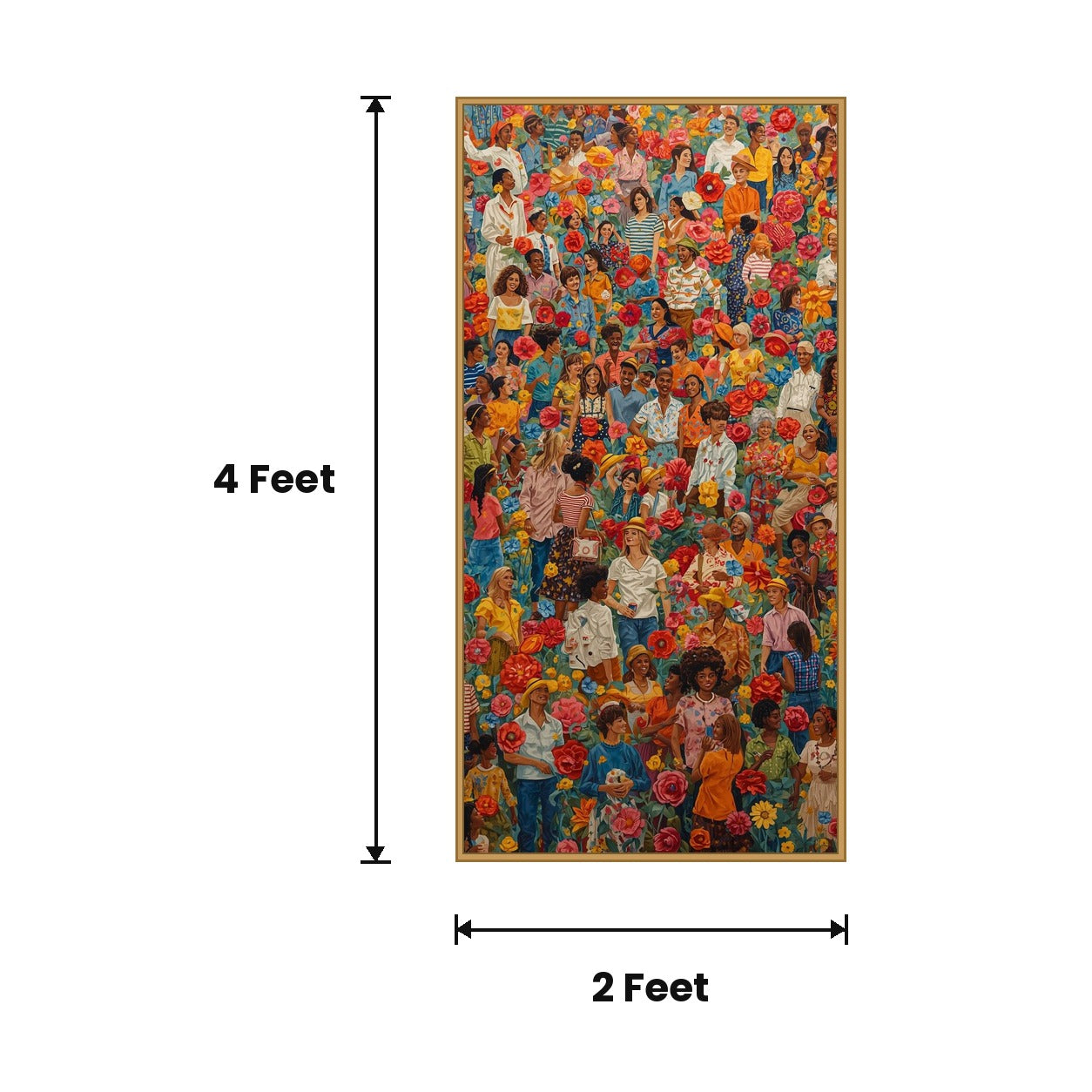 Festival Crowd With Flowers acoustic painting size guide, 4 x 2 ft