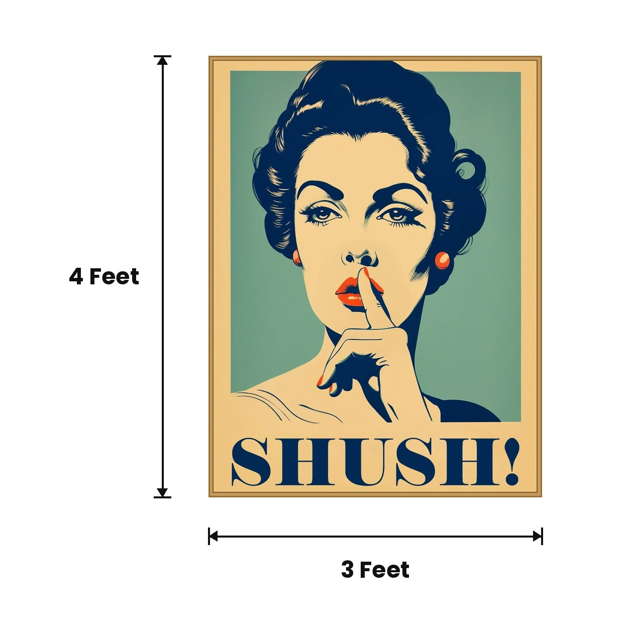 Woman Shush Pop Poster acoustic painting size guide, 4 x 3 ft