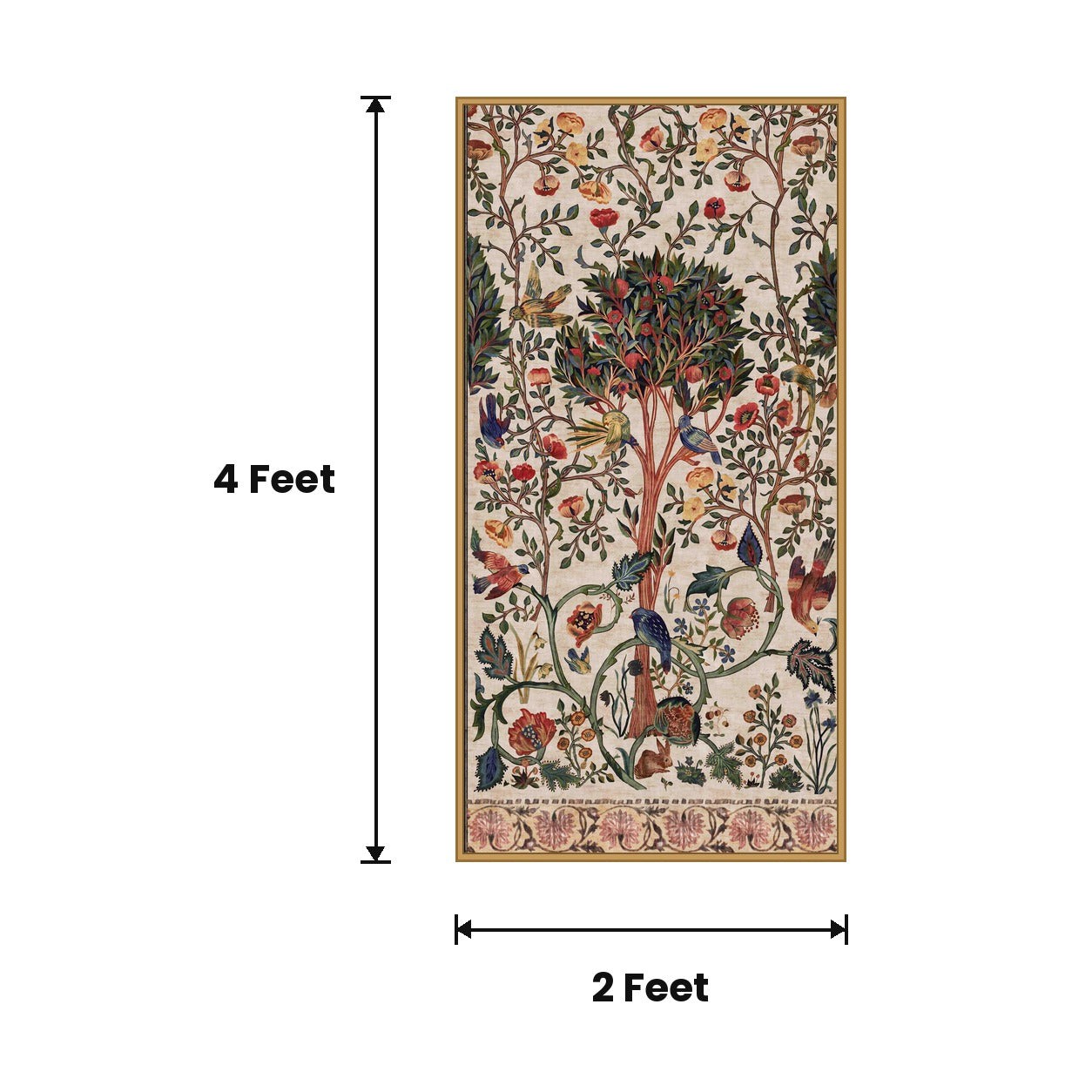 Floral Panel Cream acoustic painting size guide, 4 x 2 ft