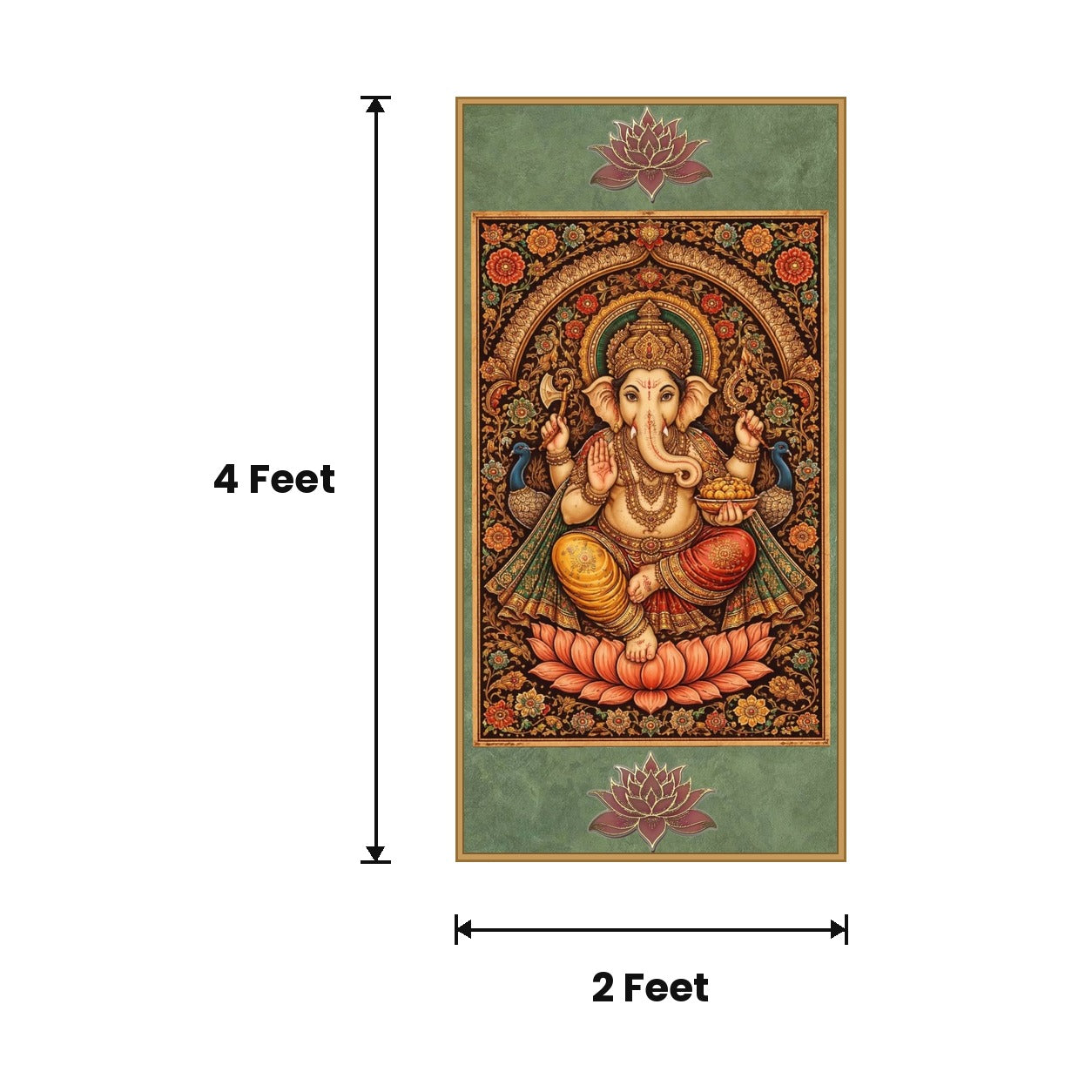 Ganesha Green Vintage acoustic painting size guide, 4 x 2 ft
