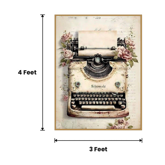 Vintage Typewriter With Roses acoustic painting size guide, 4 x 3 ft