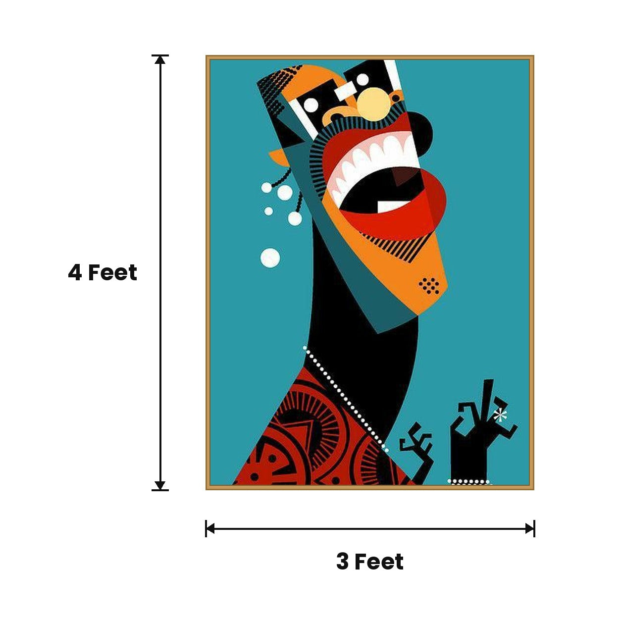 Woman Face Abstract Teal acoustic painting size guide, 4 x 3 ft