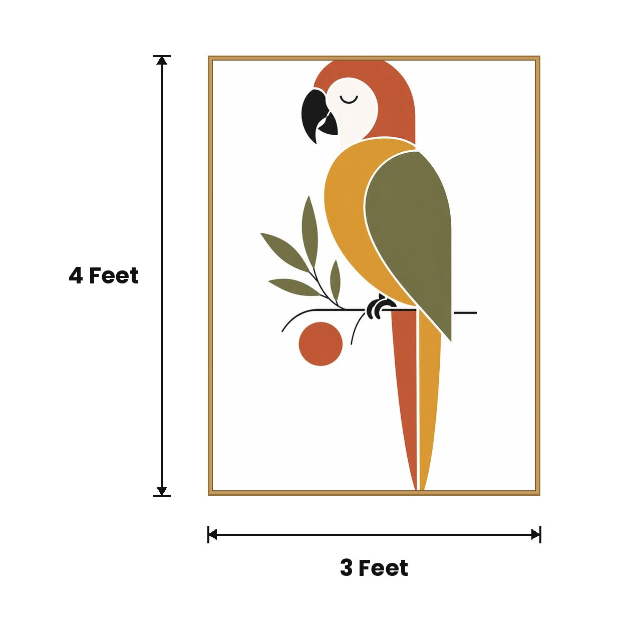 Parrot On Branch acoustic painting size guide, 4 x 3 ft