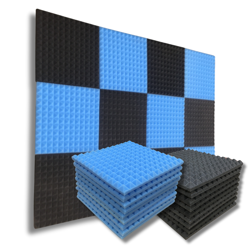 pyramid-acoustic-foam- panel-black+red