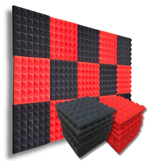 pyramid-acoustic-foam-black+red