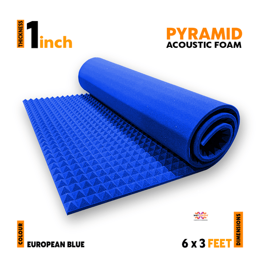 Pyramid Acoustic Foam 1”, 6x3 Ft, European Blue