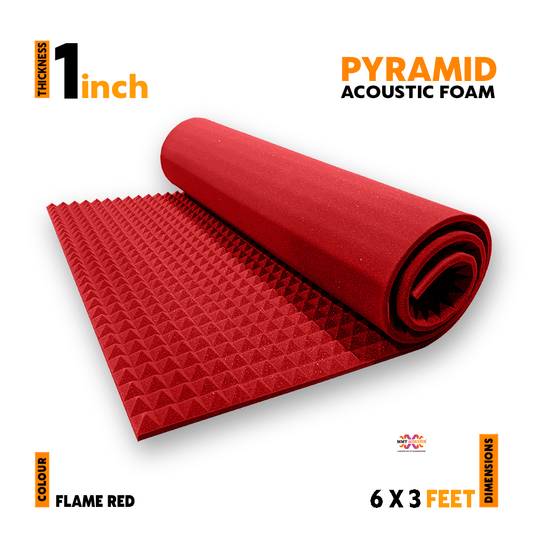 Pyramid Acoustic Foam 1”, 6x3 Ft, Flame Red