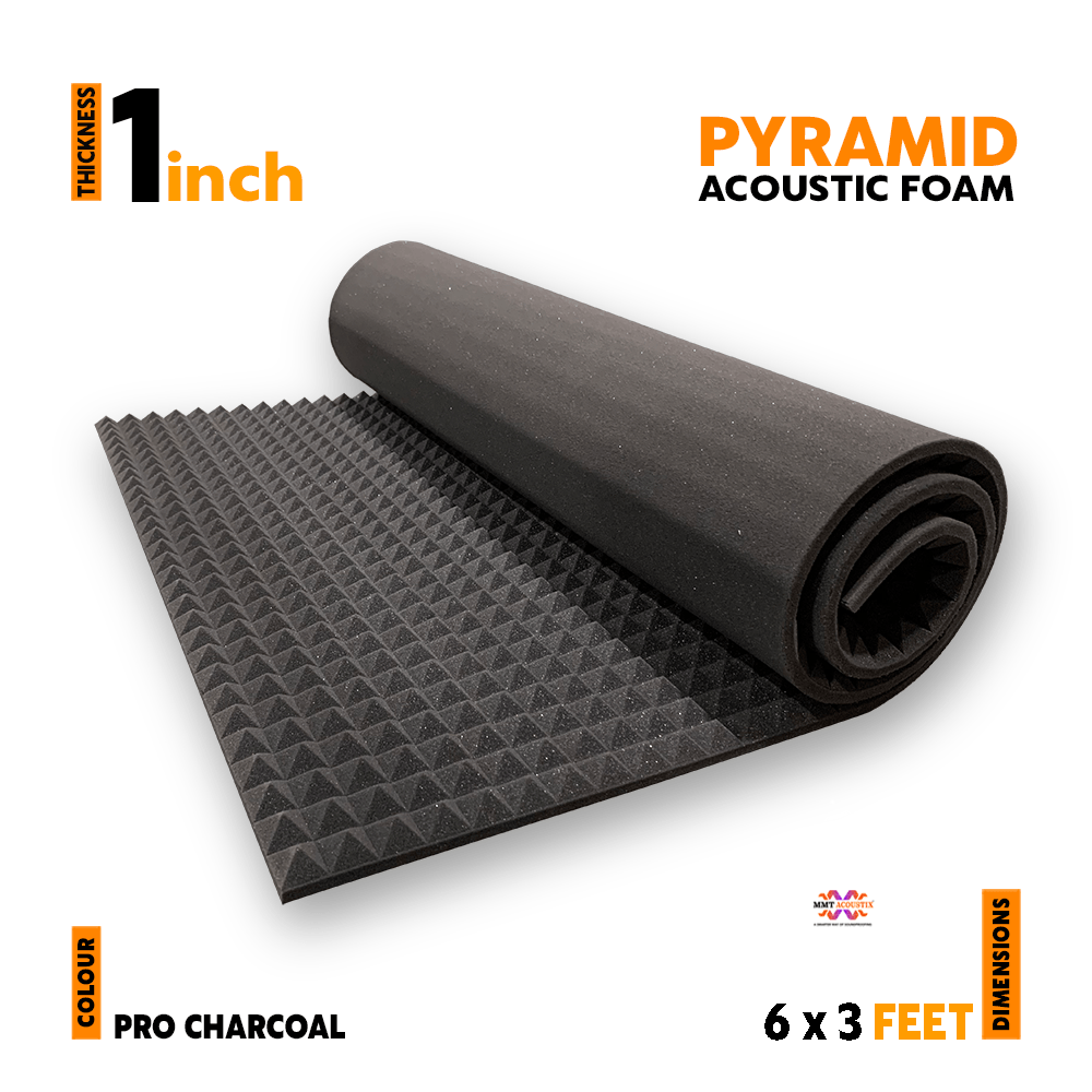 Pyramid Acoustic Foam 1”, 6x3 Ft, Charcoal