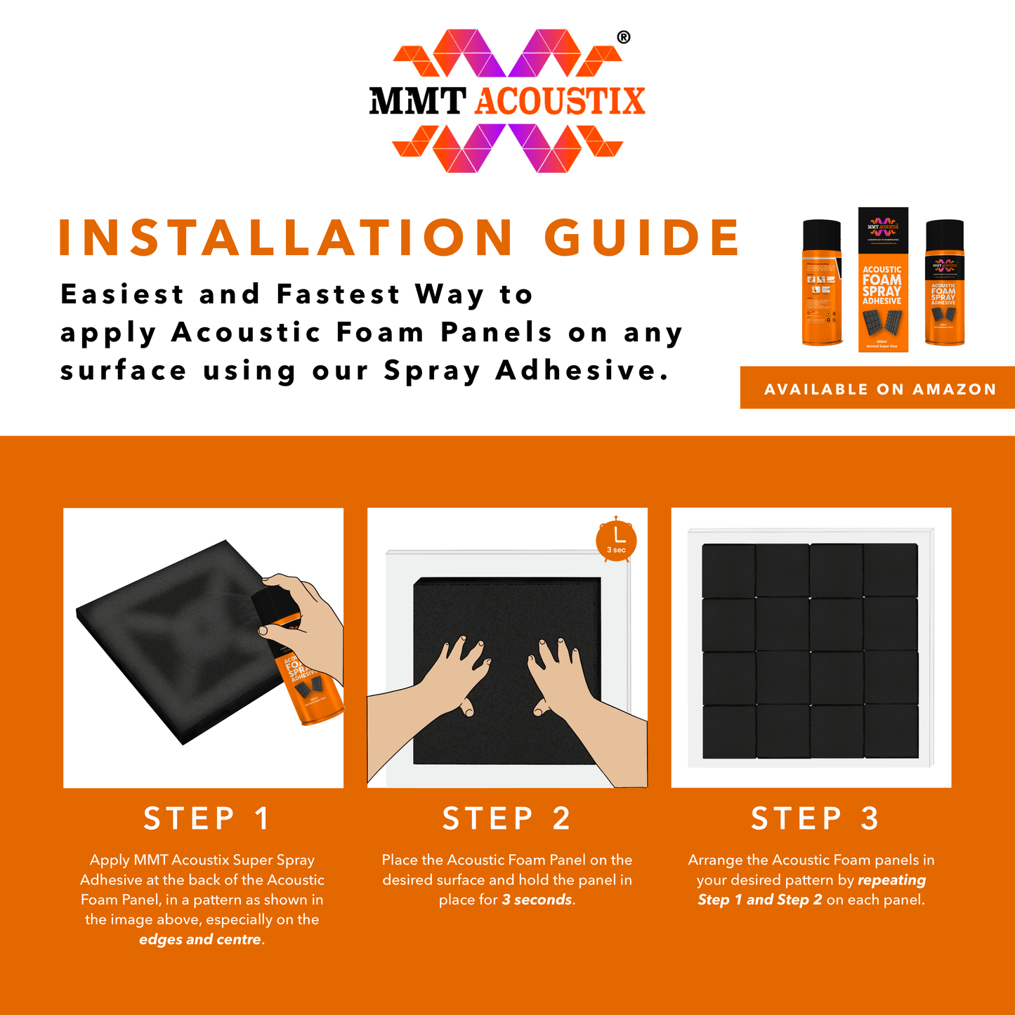 Wedge Acoustic Foam Panel | 1 x 1 Feet , 2" | MMT Orange