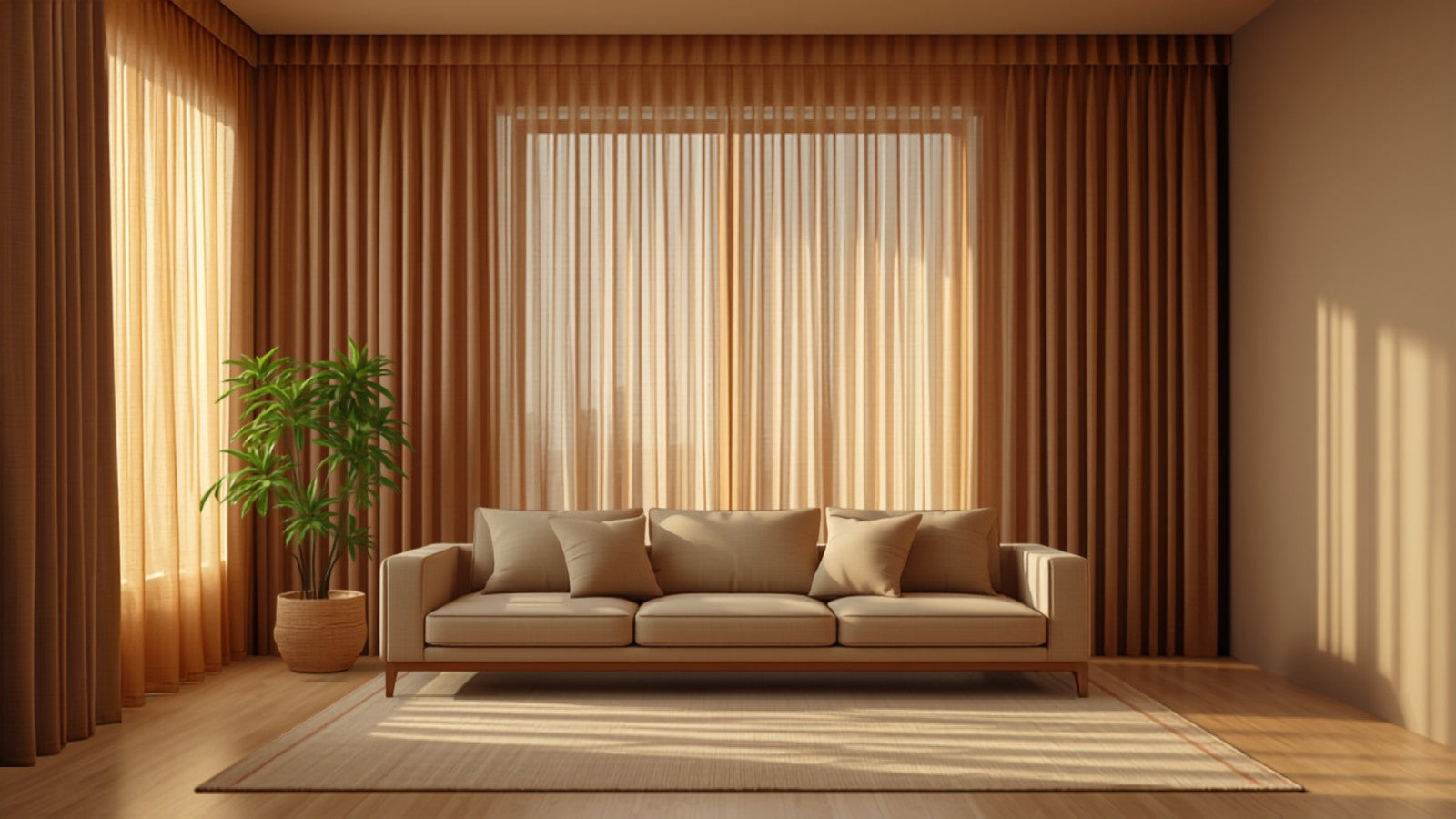 Soundproof curtains in an Indian living room, AI-generated image