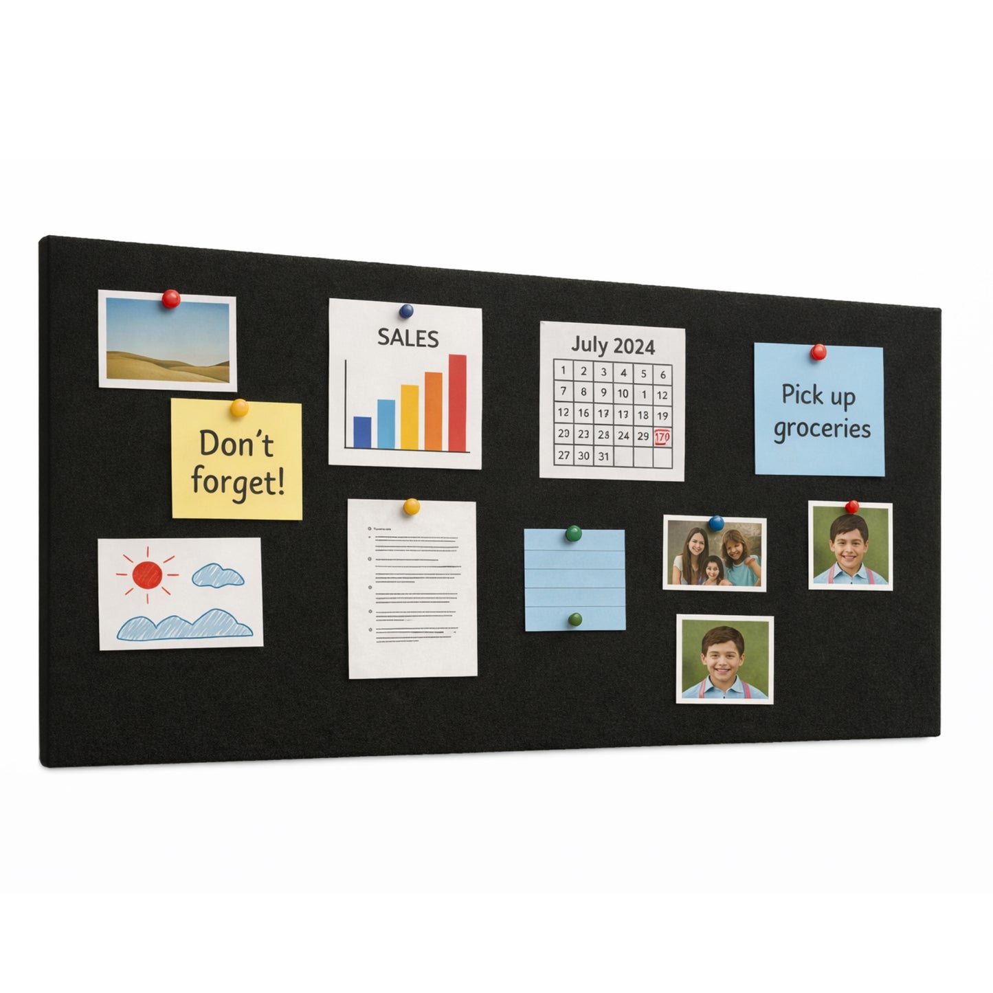 FeltPin Bulletin Board 120x60cm | Piano Black