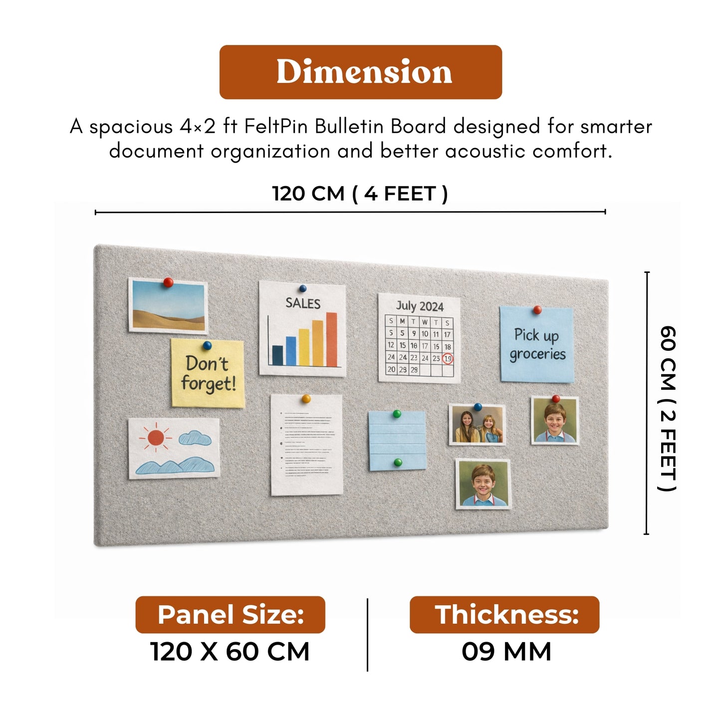 FeltPin Bulletin Board 120x60cm | Pumice