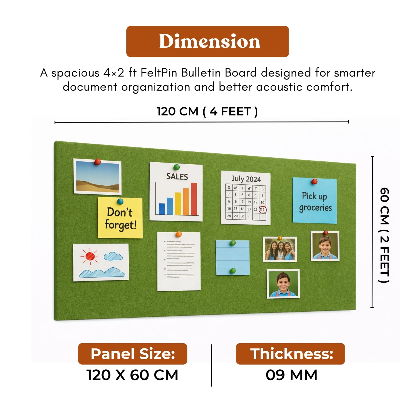 FeltPin Bulletin Board 120x60cm | Olive