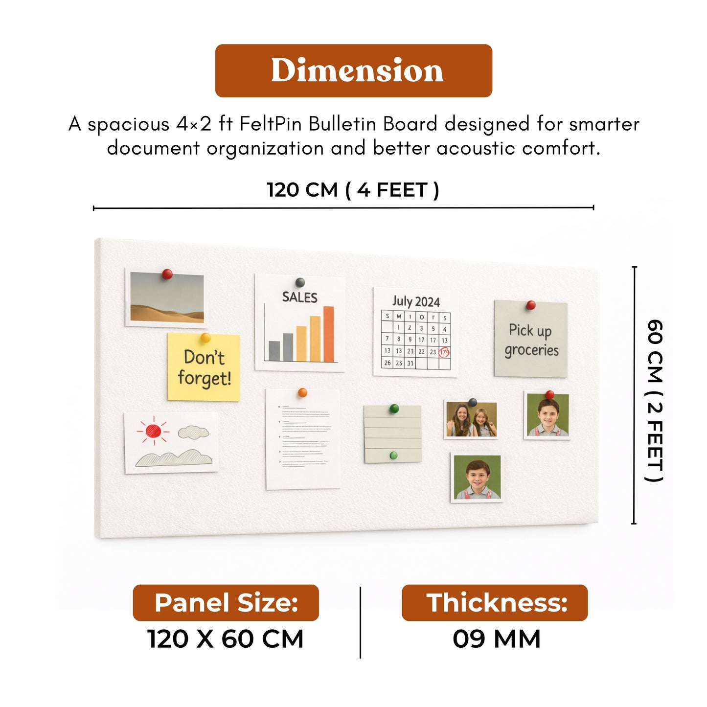 FeltPin Bulletin Board 120x60cm | White
