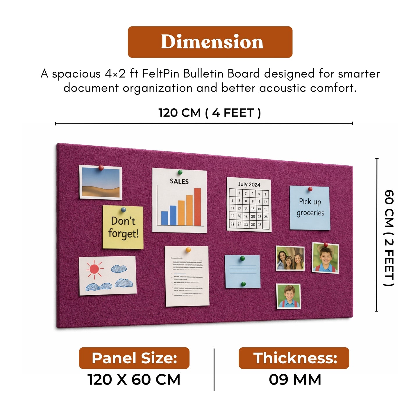 FeltPin Bulletin Board 120x60cm | Berry