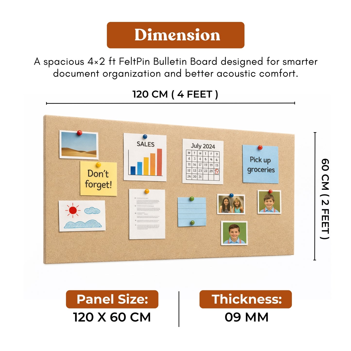 FeltPin Bulletin Board 120x60cm | Sand