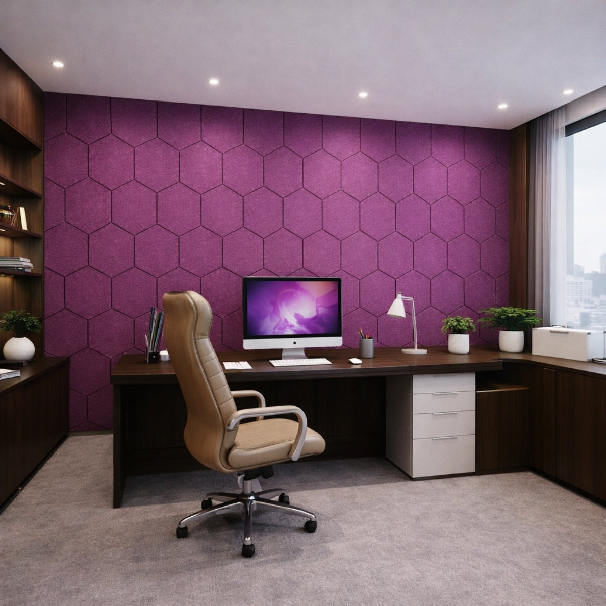 HexaFelt Bevelled Acoustic Panels | Berry | 7 Pcs