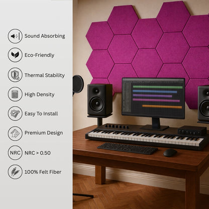 HexaFelt Bevelled Acoustic Panels | Berry | 7 Pcs