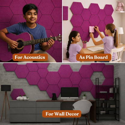 HexaFelt Bevelled Acoustic Panels | Berry | 7 Pcs