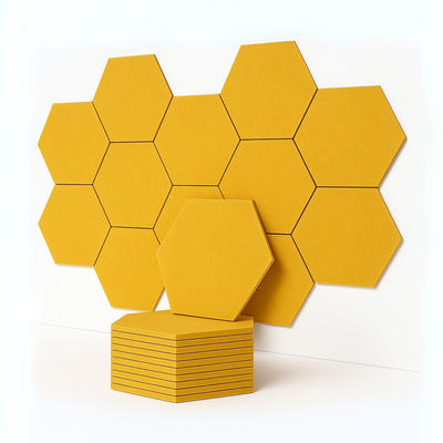 MMT Acoustix® HexaFelt Bevelled Acoustic Panels, Luxury Sound Absorbing Felt Wall Panels for Home, Office & Studios | VOC Free, 30×30 cm, NRC 0.90 | Pack of 8 |  Mustard