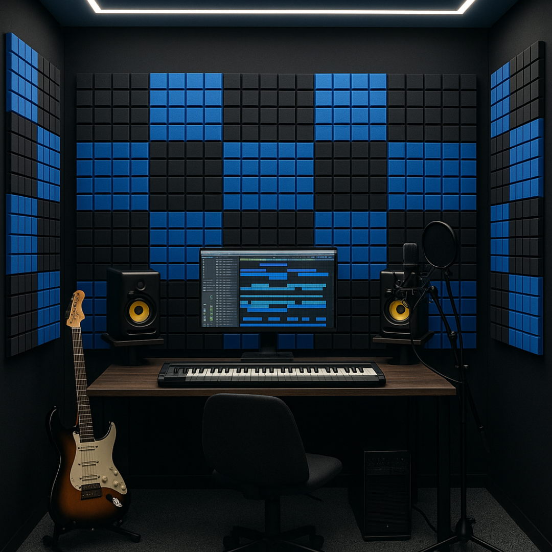 Turbo Acoustic Foam 1x1 ft, Charcoal + European Blue